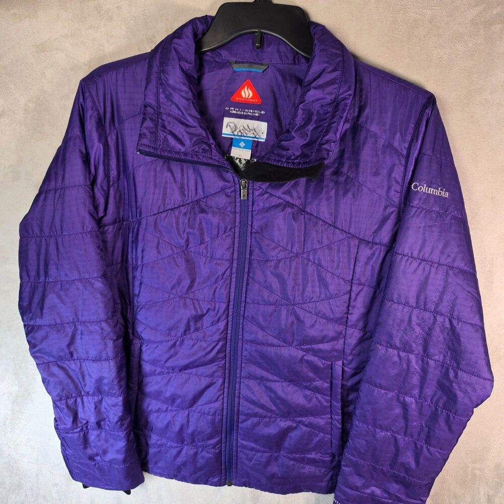Columbia Womens Omni-Heat Puffer Jacket XL Purple Wave Quilted Omni-Shield Full